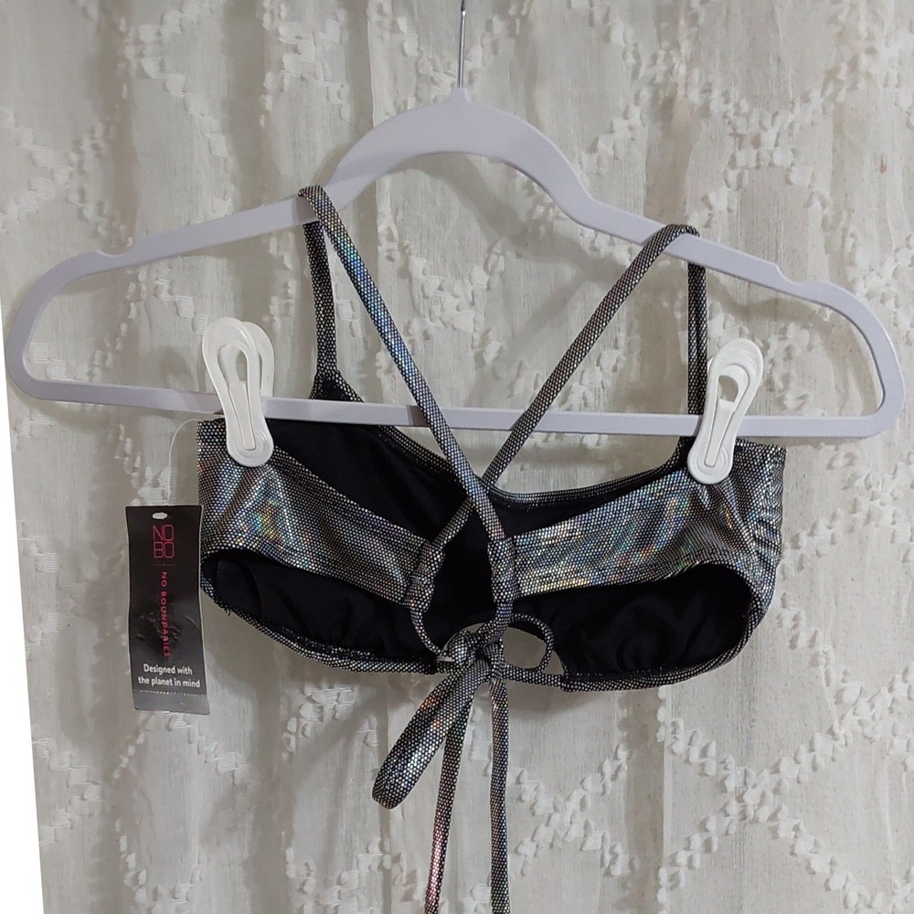 No Boundaries Silver Holographic Bikini Set Medium 7-9 Iridescent Two Piece NWT - Picture 4 of 4